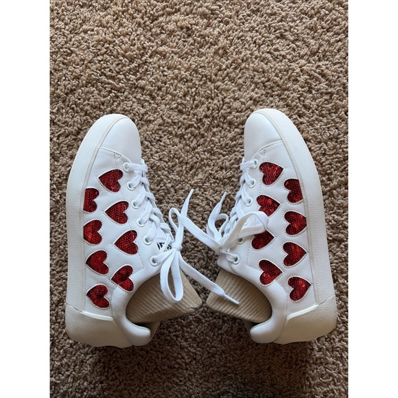 Ash Nikita White Leather Red Sequin Heart Lace Up Sneakers Shoes Love 36 US 6 - Picture 7 of 16